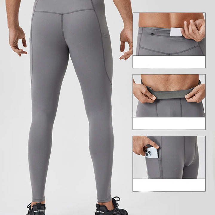 Pantaloni sportivi da uomo elastici e traspiranti con vita alta, tinta unita, Buddha Stones, con tasca posteriore con cerniera