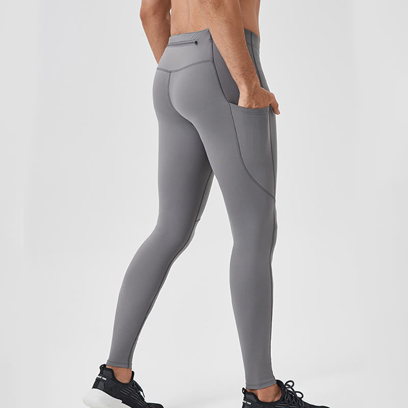 Pantaloni sportivi da uomo elastici e traspiranti con vita alta, tinta unita, Buddha Stones, con tasca posteriore con cerniera