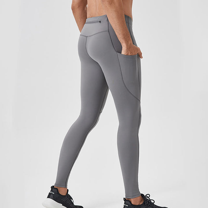 Pantaloni sportivi da uomo elastici e traspiranti con vita alta, tinta unita, Buddha Stones, con tasca posteriore con cerniera