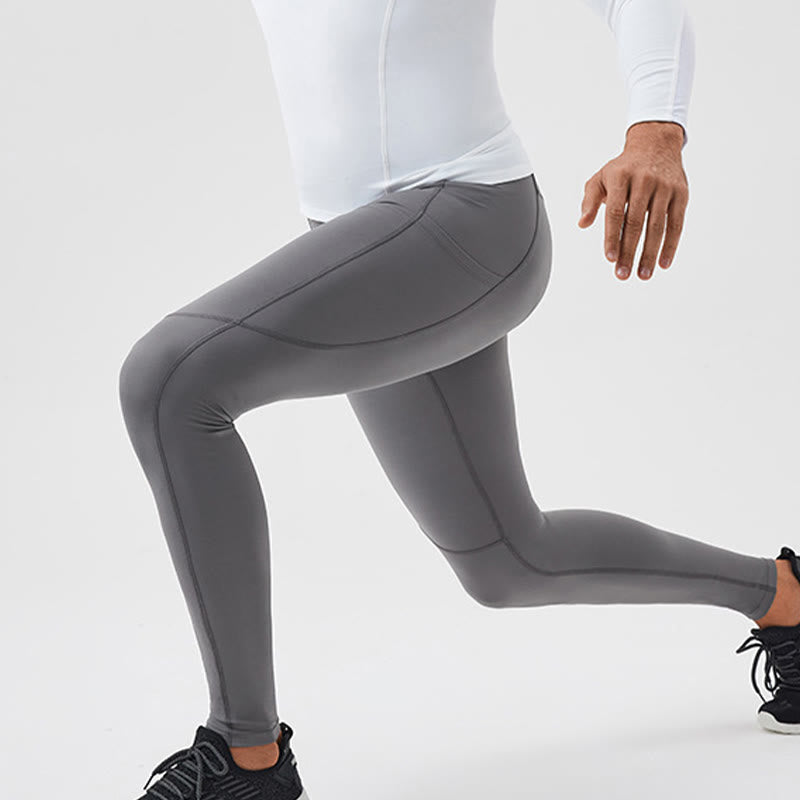 Pantaloni sportivi da uomo elastici e traspiranti con vita alta, tinta unita, Buddha Stones, con tasca posteriore con cerniera