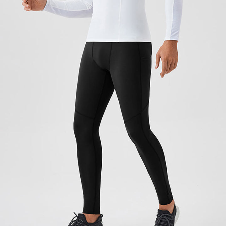 Pantaloni sportivi da uomo elastici e traspiranti con vita alta, tinta unita, Buddha Stones, con tasca posteriore con cerniera