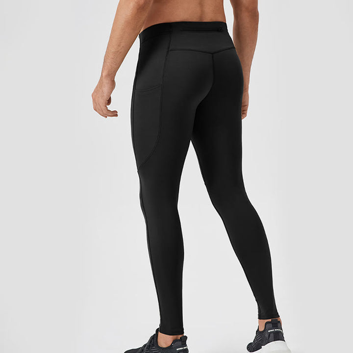 Pantaloni sportivi da uomo elastici e traspiranti con vita alta, tinta unita, Buddha Stones, con tasca posteriore con cerniera