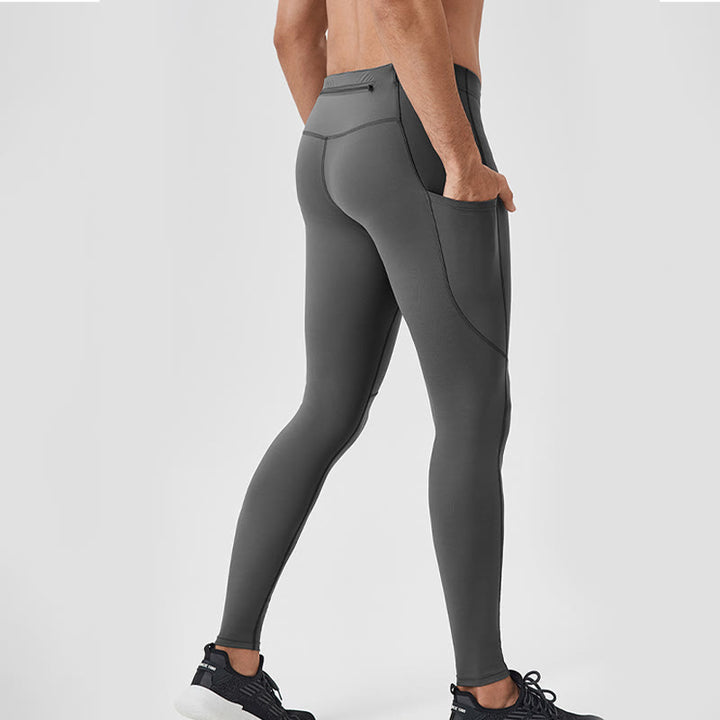 Pantaloni sportivi da uomo elastici e traspiranti con vita alta, tinta unita, Buddha Stones, con tasca posteriore con cerniera