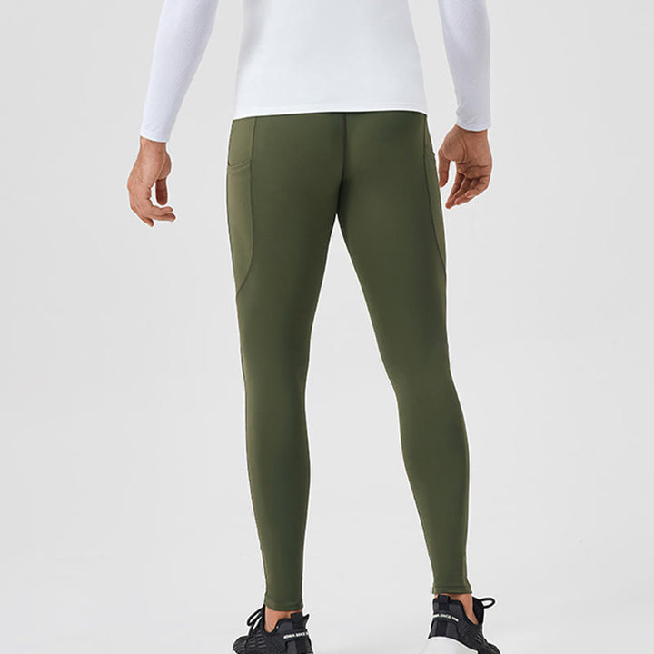 Pantaloni sportivi da uomo elastici e traspiranti con vita alta, tinta unita, Buddha Stones, con tasca posteriore con cerniera