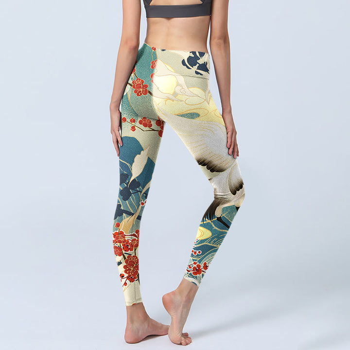 Leggings da palestra con stampa Buddha Stones Cranes Plum Blossoms Mountains Pantaloni da yoga da donna