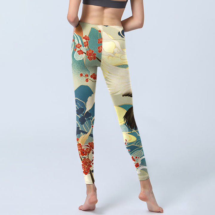 Leggings da palestra con stampa Buddha Stones Cranes Plum Blossoms Mountains Pantaloni da yoga da donna