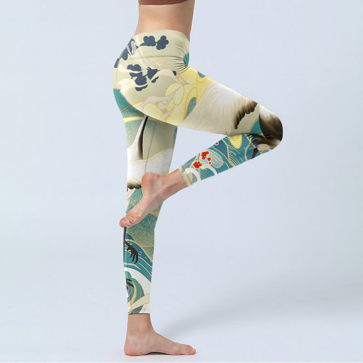 Leggings da palestra con stampa Buddha Stones Cranes Plum Blossoms Mountains Pantaloni da yoga da donna