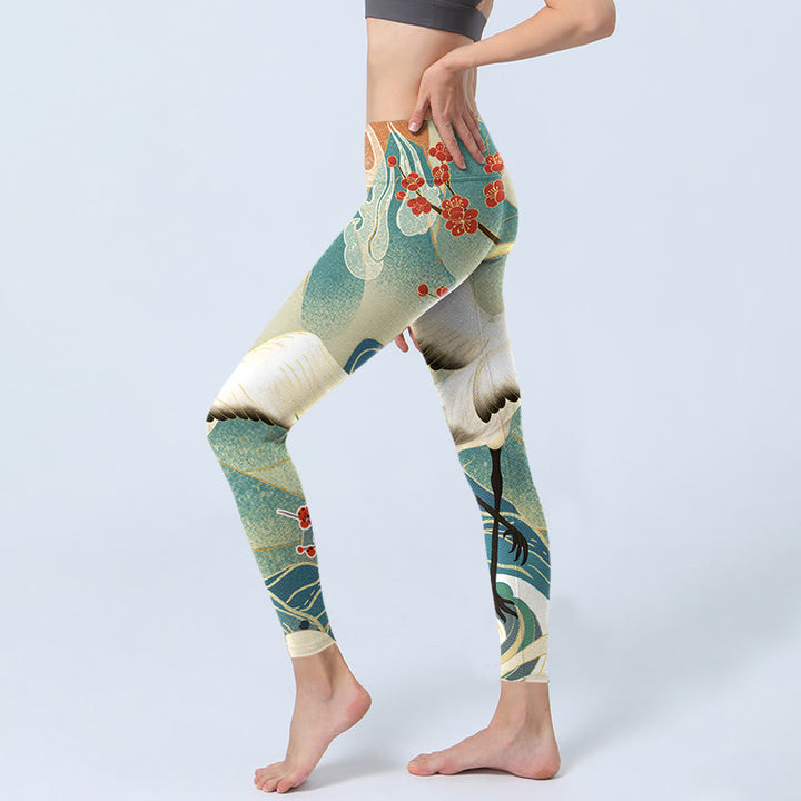 Leggings da palestra con stampa Buddha Stones Cranes Plum Blossoms Mountains Pantaloni da yoga da donna