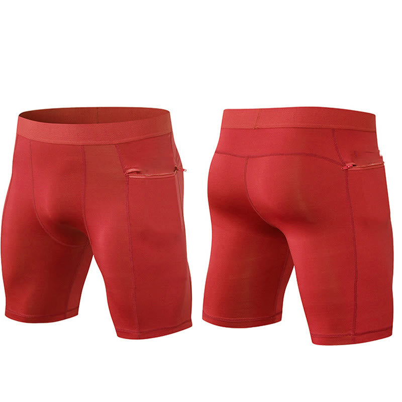 Buddha Stones Pantaloncini sportivi aderenti elasticizzati ad alta elasticità ad asciugatura rapida con tasche con cerniera da uomo