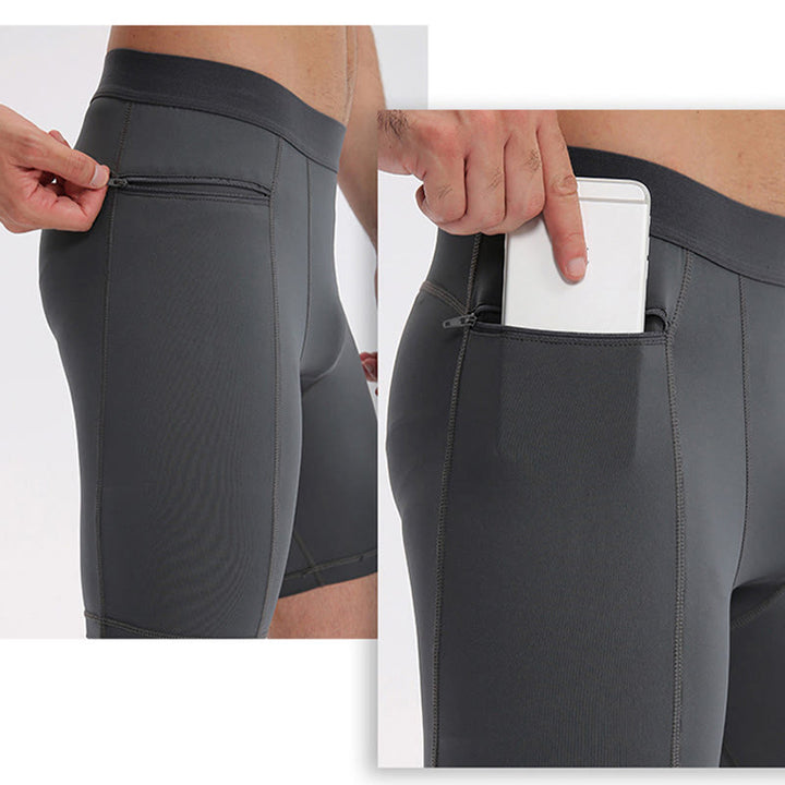 Buddha Stones Pantaloncini sportivi aderenti elasticizzati ad alta elasticità ad asciugatura rapida con tasche con cerniera da uomo