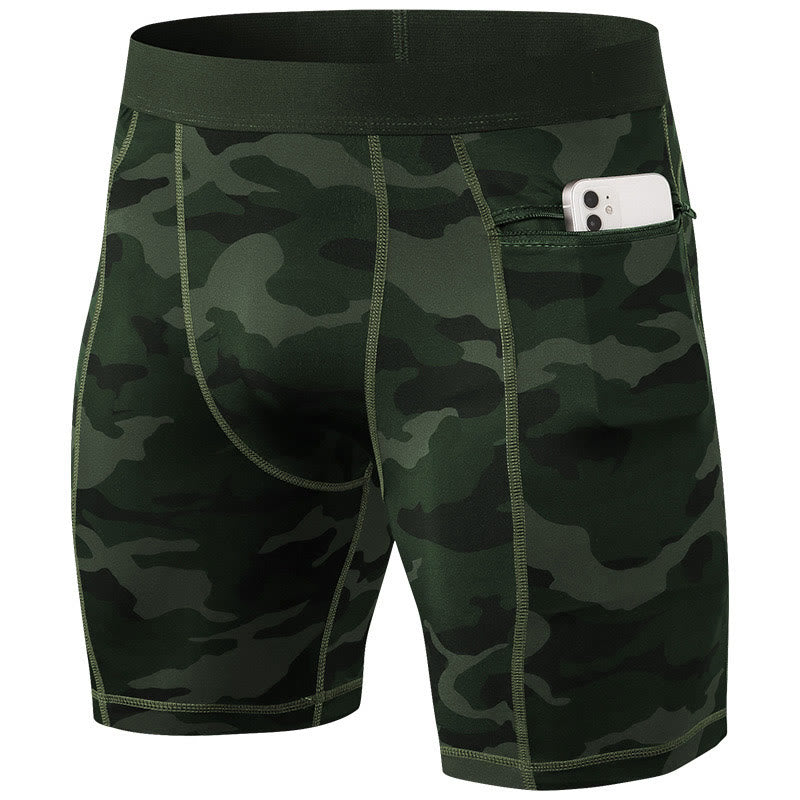 Buddha Stones Pantaloncini sportivi aderenti elasticizzati ad alta elasticità ad asciugatura rapida con tasche con cerniera da uomo