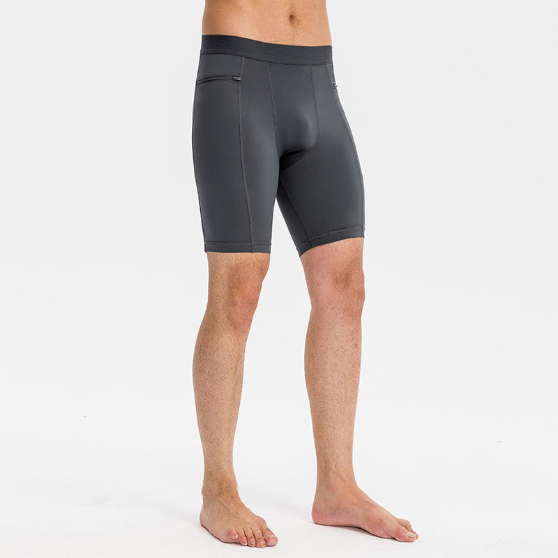 Buddha Stones Pantaloncini sportivi aderenti elasticizzati ad alta elasticità ad asciugatura rapida con tasche con cerniera da uomo