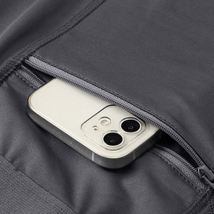 Buddha Stones Pantaloncini sportivi aderenti elasticizzati ad alta elasticità ad asciugatura rapida con tasche con cerniera da uomo - image 13