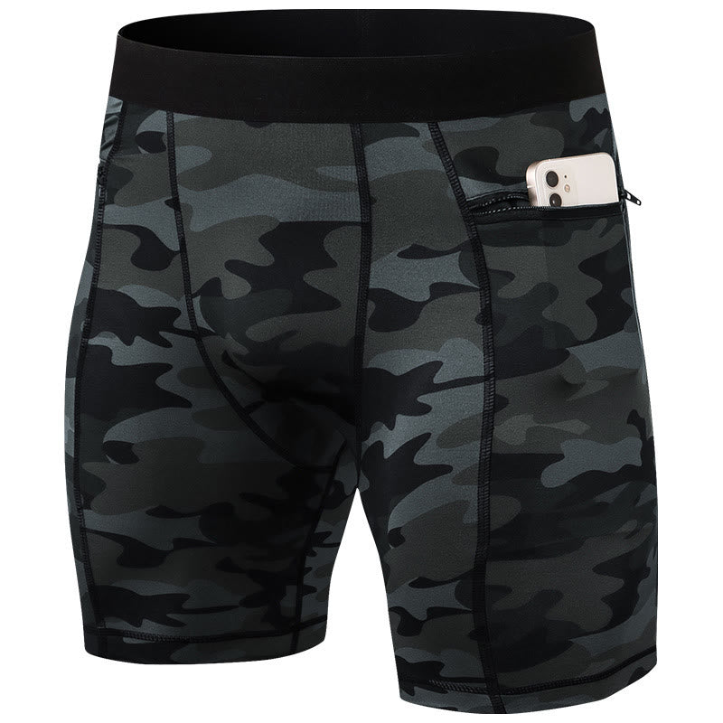 Buddha Stones Pantaloncini sportivi aderenti elasticizzati ad alta elasticità ad asciugatura rapida con tasche con cerniera da uomo