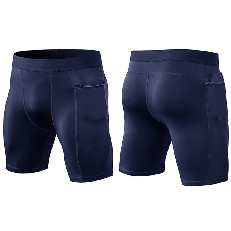 Buddha Stones Pantaloncini sportivi aderenti elasticizzati ad alta elasticità ad asciugatura rapida con tasche con cerniera da uomo