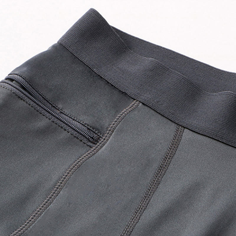 Buddha Stones Pantaloncini sportivi aderenti elasticizzati ad alta elasticità ad asciugatura rapida con tasche con cerniera da uomo
