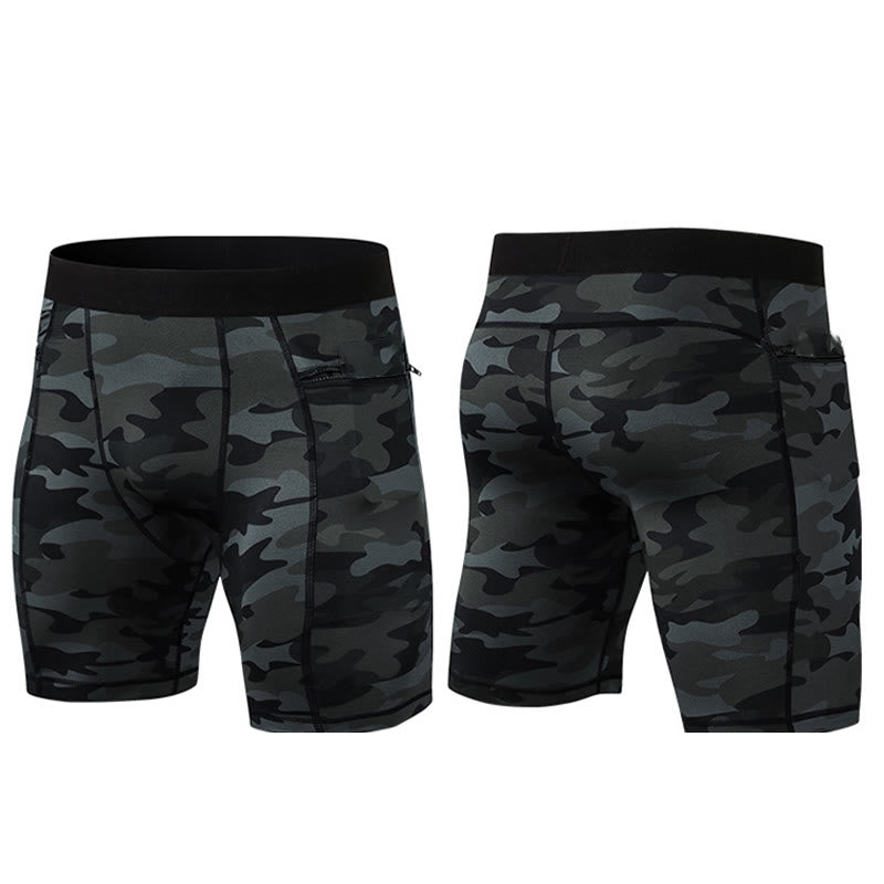 Buddha Stones Pantaloncini sportivi aderenti elasticizzati ad alta elasticità ad asciugatura rapida con tasche con cerniera da uomo