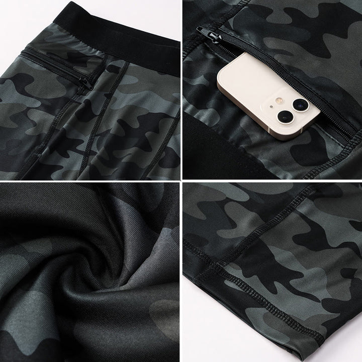 Buddha Stones Pantaloncini sportivi aderenti elasticizzati ad alta elasticità ad asciugatura rapida con tasche con cerniera da uomo