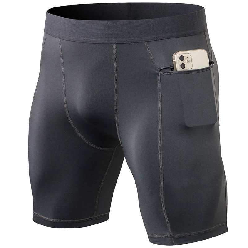 Buddha Stones Pantaloncini sportivi aderenti elasticizzati ad alta elasticità ad asciugatura rapida con tasche con cerniera da uomo - image 1