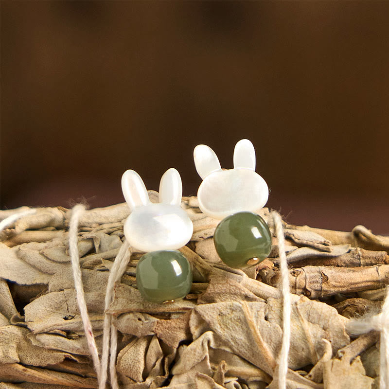 Orecchini di giada Hetian con coniglio carino e pietre Buddha Stones , pietra Tridacna