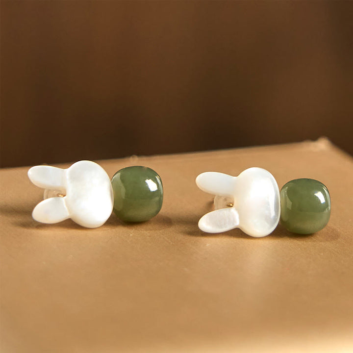 Orecchini di giada Hetian con coniglio carino e pietre Buddha Stones , pietra Tridacna