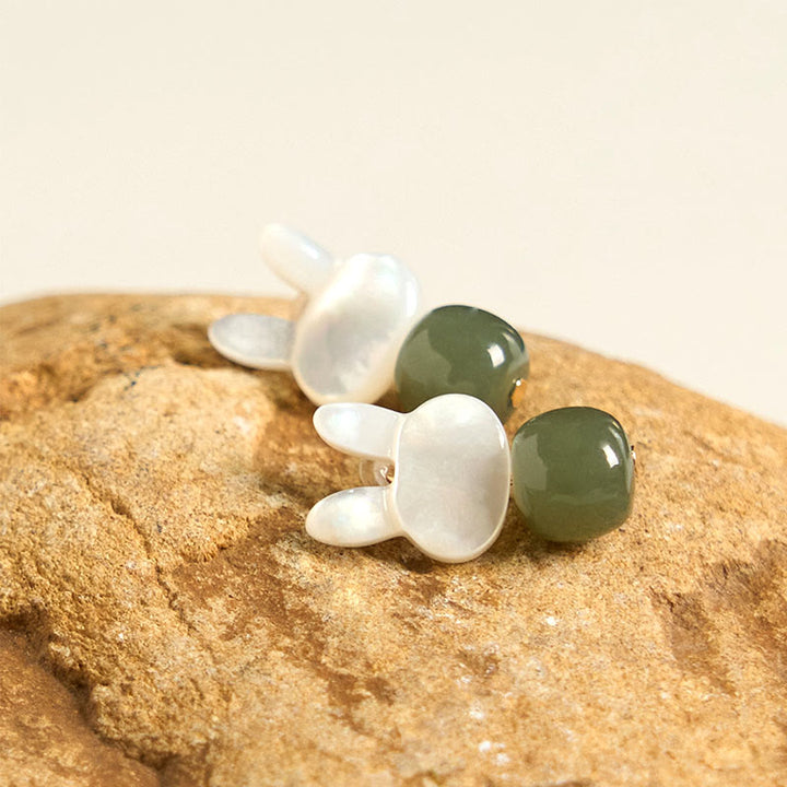 Orecchini di giada Hetian con coniglio carino e pietre Buddha Stones , pietra Tridacna