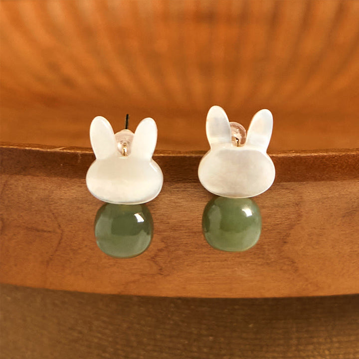 Orecchini di giada Hetian con coniglio carino e pietre Buddha Stones , pietra Tridacna