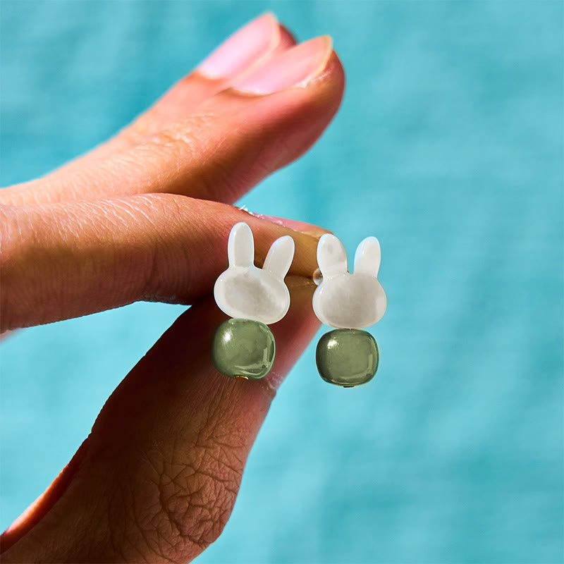 Orecchini di giada Hetian con coniglio carino e pietre Buddha Stones , pietra Tridacna