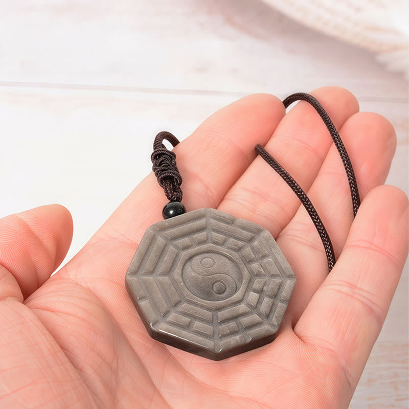 Collana con Buddha Stones, argento, lucentezza, ossidiana, simbolo di Yin e Yang, protezione - image 8