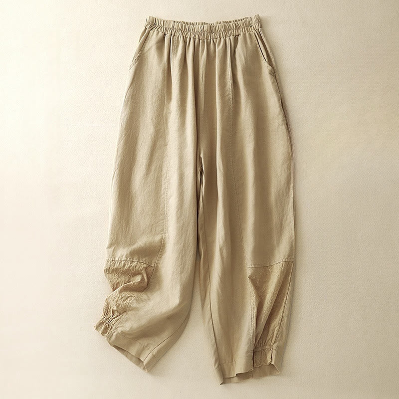 Pantaloni harem da donna in cotone con tasche, lunghezza 7-8, in tessuto patchwork con ricamo casual Buddha Stones - Verga d'oro - US8-10, UK/AU12-14, EU40-42 (2XL) - image 0