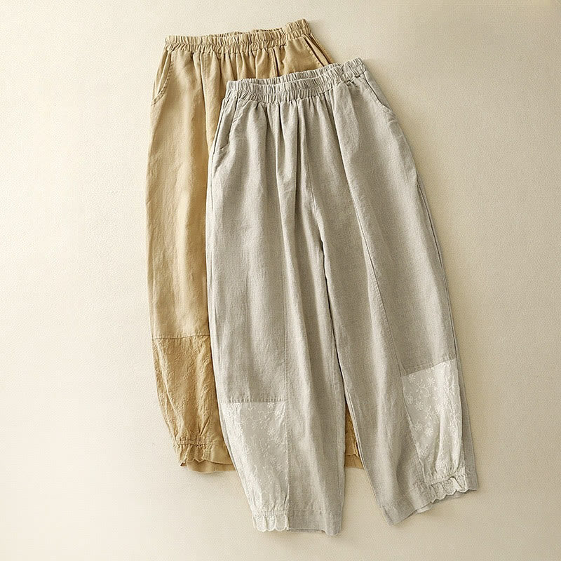 Pantaloni harem da donna in cotone con tasche, lunghezza 7-8, in tessuto patchwork con ricamo casual Buddha Stones - image 16