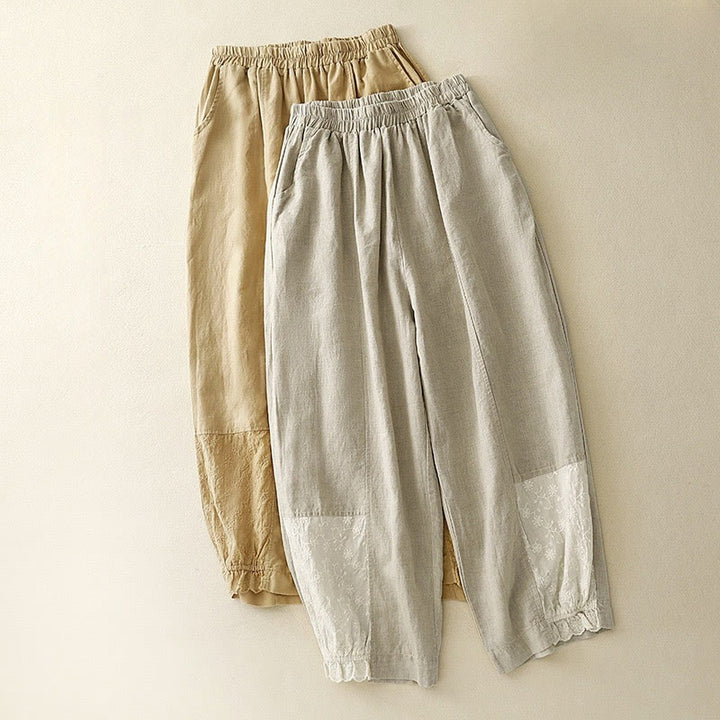 Pantaloni harem da donna in cotone con tasche, lunghezza 7-8, in tessuto patchwork con ricamo casual Buddha Stones - image 16