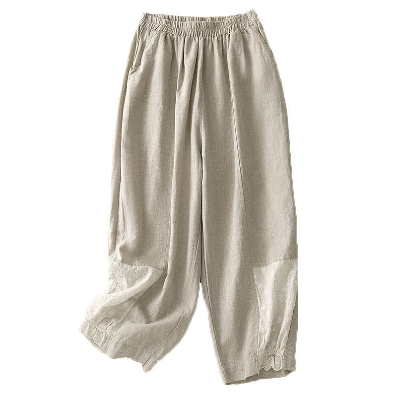 Pantaloni harem da donna in cotone con tasche, lunghezza 7-8, in tessuto patchwork con ricamo casual Buddha Stones - image 7