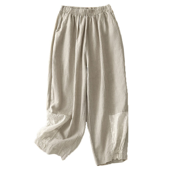 Pantaloni harem da donna in cotone con tasche, lunghezza 7-8, in tessuto patchwork con ricamo casual Buddha Stones - image 7