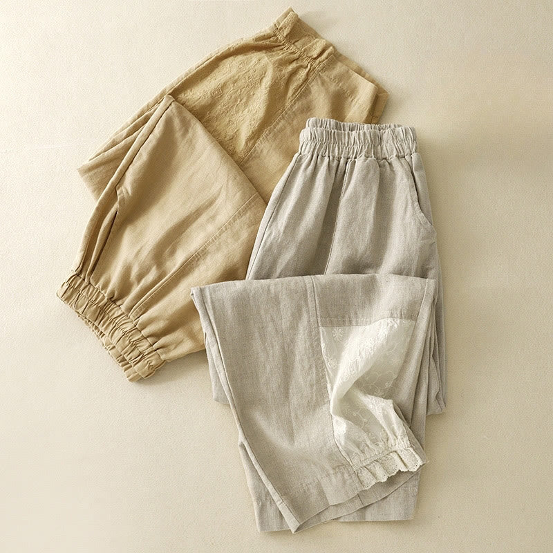 Pantaloni harem da donna in cotone con tasche, lunghezza 7-8, in tessuto patchwork con ricamo casual Buddha Stones - image 17