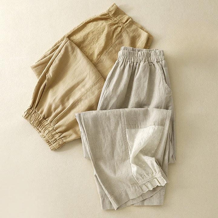 Pantaloni harem da donna in cotone con tasche, lunghezza 7-8, in tessuto patchwork con ricamo casual Buddha Stones - image 17
