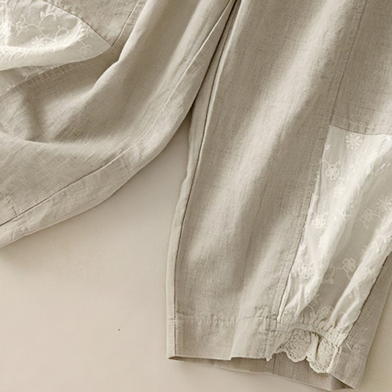 Pantaloni harem da donna in cotone con tasche, lunghezza 7-8, in tessuto patchwork con ricamo casual Buddha Stones - image 13