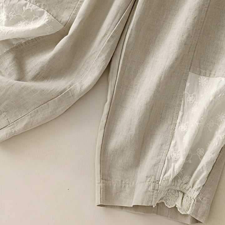 Pantaloni harem da donna in cotone con tasche, lunghezza 7-8, in tessuto patchwork con ricamo casual Buddha Stones - image 13