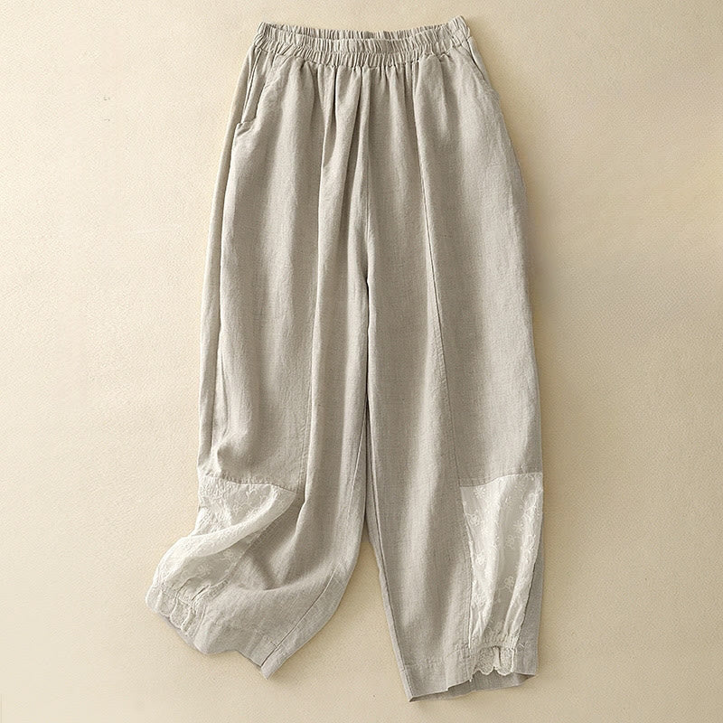 Pantaloni harem da donna in cotone con tasche, lunghezza 7-8, in tessuto patchwork con ricamo casual Buddha Stones - Beige - US8-10, UK/AU12-14, EU40-42 (2XL) - image 5