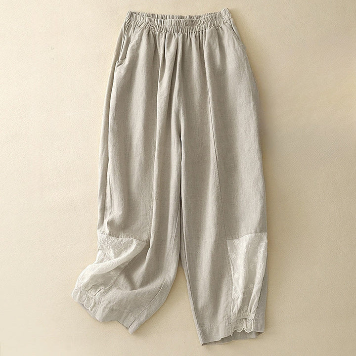 Pantaloni harem da donna in cotone con tasche, lunghezza 7-8, in tessuto patchwork con ricamo casual Buddha Stones - Beige - US8-10, UK/AU12-14, EU40-42 (2XL) - image 5