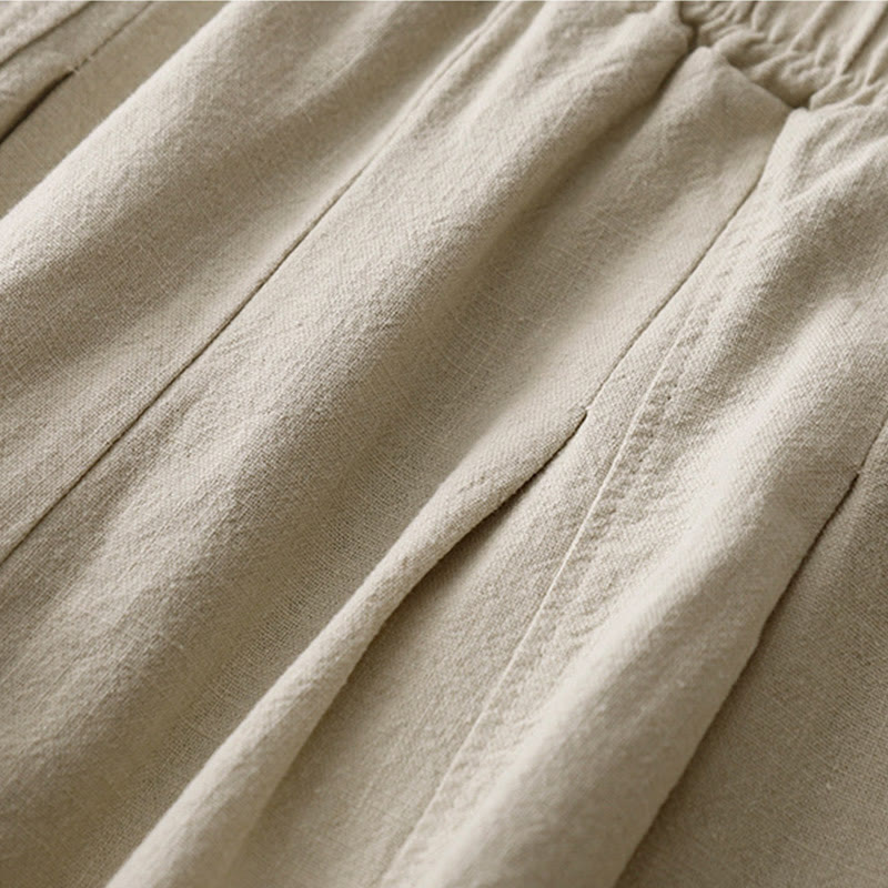 Pantaloni harem in lino e cotone casual tinta unita Buddha Stones da donna, lunghezza 7-8, con tasche - image 3