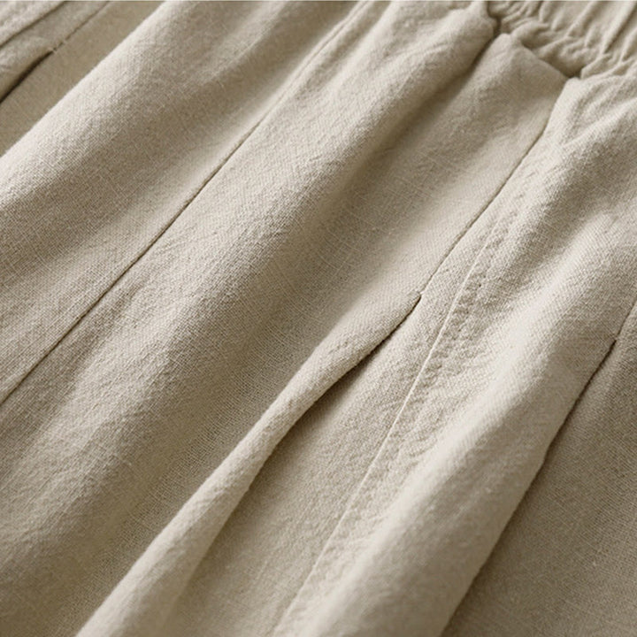 Pantaloni harem in lino e cotone casual tinta unita Buddha Stones da donna, lunghezza 7-8, con tasche - image 3