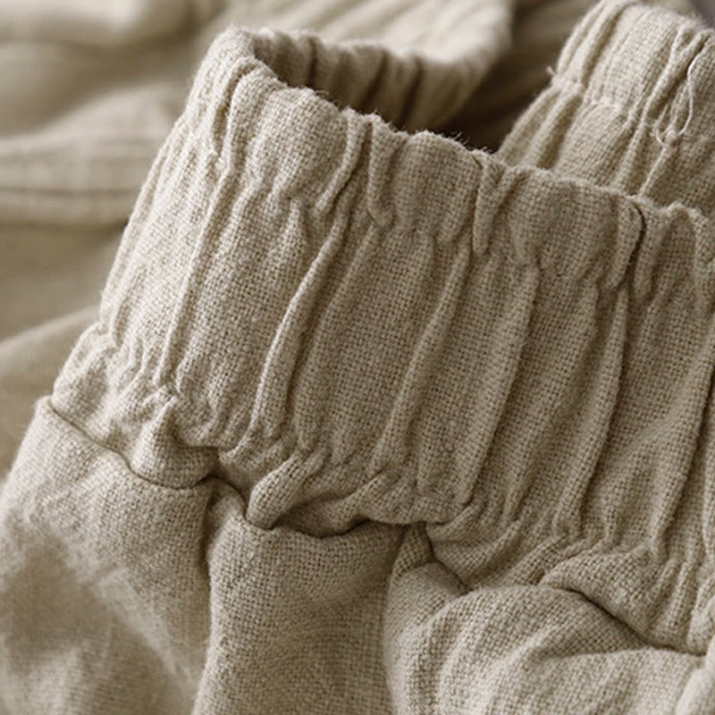 Pantaloni harem in lino e cotone casual tinta unita Buddha Stones da donna, lunghezza 7-8, con tasche - image 6