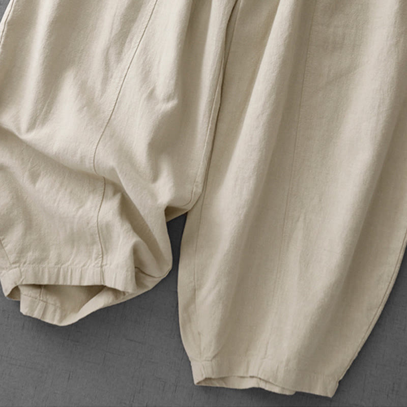 Pantaloni harem in lino e cotone casual tinta unita Buddha Stones da donna, lunghezza 7-8, con tasche
