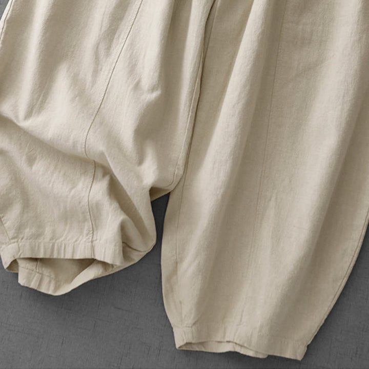 Pantaloni harem in lino e cotone casual tinta unita Buddha Stones da donna, lunghezza 7-8, con tasche