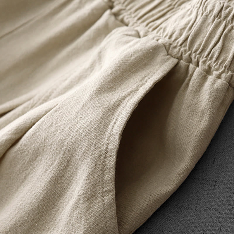 Pantaloni harem in lino e cotone casual tinta unita Buddha Stones da donna, lunghezza 7-8, con tasche - image 7