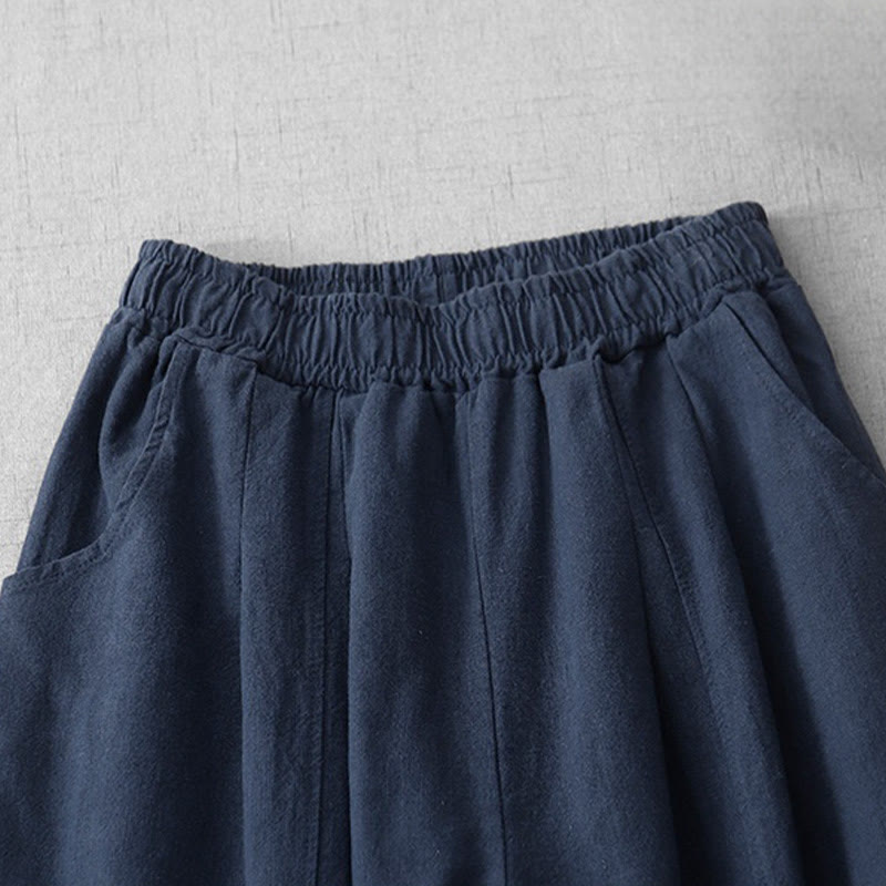 Pantaloni harem in lino e cotone casual tinta unita Buddha Stones da donna, lunghezza 7-8, con tasche