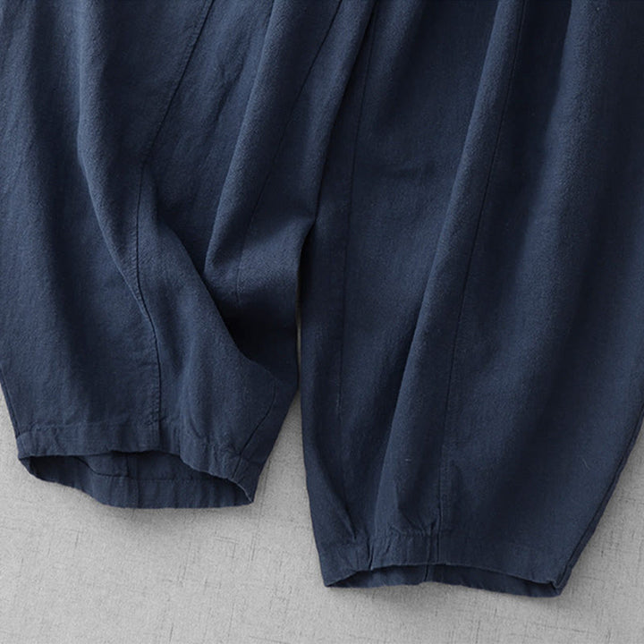 Pantaloni harem in lino e cotone casual tinta unita Buddha Stones da donna, lunghezza 7-8, con tasche