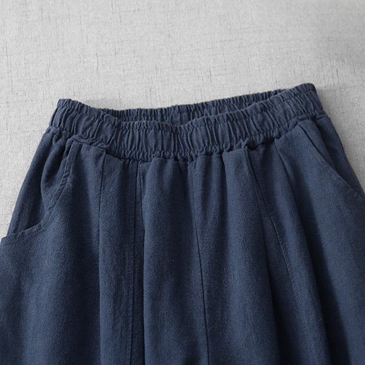 Pantaloni harem in lino e cotone casual tinta unita Buddha Stones da donna, lunghezza 7-8, con tasche - image 24