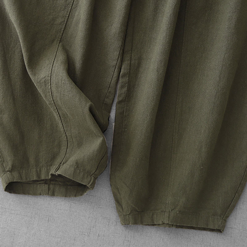 Pantaloni harem in lino e cotone casual tinta unita Buddha Stones da donna, lunghezza 7-8, con tasche
